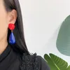 Kolczyki Dangle Vintage luksusowe biżuterię akryl wisiorek czerwony niebieski emalia klip do uszu kobiety słynne projektant marki butique trend western
