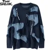 Herrenpullover Herren Streetwear Zerrissener Pullover Patchwork Strickpullover Hip Hop Retro Pullover Baumwolle Harajuku Pullover Weich Y2K Schwarz Blau 230814