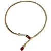 Fransk vintage halsband smycken rött glas strass orm ben y-formad kedjehalsband
