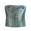 Women's Tanks Women Sexy Retro Denim Crop Vest 2023 Summer Hight Street Tees Single-Breasted Boob Tube Top Parts Wear Female Strapless