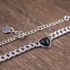 Pendants authentiques 925 Cœur noir en argent sterling avec collier de chaîne de liaison de trottoir 18 pouces