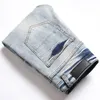 Ripped Patches Men's Skinny Jeans Autumn Punk Stretch Slim Pants Blue Straight Casual Distressed Denim Cotton Trousers
