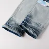 Jeans maschile am Streerwear Skinny Patch Denim Pants Hip Hop Wash Retro Wash Elastic harajuku