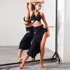 Scena nosić seksowne łacińskie ubrania taneczne kobiety czarne ćwiczenie bandaż lampart fringe spódnica samba rumba kostium salsa taneczna