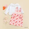 Conjuntos de roupas 1-6years criança bebê menina 2 pçs outono dia dos namorados roupas manga longa sólida camisa superior rosa coração impresso vestido