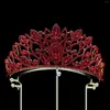 Nakrycia głowy 2023 Bridal Crown Tiara Baroque European and American Stop z czerwonego kryształowego ozdoby włosów ślubnych