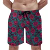 Mäns shorts röda rosor tryckt bräde plus storlek kort vintage blommor män simma stammar kvalitet