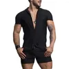 Turisci da uomo 2023 Solid sexy salta con cerniera sexy uomo manica corta Streetweartwearlapel abbigliamento Shorts Shorts M-3xl M-3xl