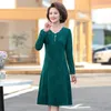 Casual Dresses Autumn Dress Women Young Mother V-neck 2023 Jacquard Retro Cheongsam Long Sleeve Slim