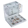 Jewelry Pouches Portable Velvet Box Display Organizer With Glass Cover Tray Holder Earrings Ring Bracelet Storage Case Showcase