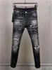 Jeans Fashion Hole Hole Spray Painted Trendy Motobiker High Street Casual Denim Tessuto Pantaloni stampati 9886#