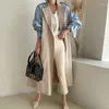 Frauen Trench Coats Damen Frühling Herbst Classiclong Jacke mit Gürtel weibliche Feste Farbe Revers Windbreaker Mantel für Frauen