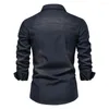 Herren lässige Hemden European American Vintage Shirt Männer Denim mit Revers hochwertigem Motorrad