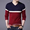 Ponts masculins 2023 Sweater rayé V-collier épais épais d'automne / hiver Bottom Pullover Counder Contrast Contrast Coumter