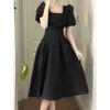 Casual Dresses Vintage Elegant Midi Dress for Women 2023 Summer Pecked Square Collar Female Ball Gown Puff Sude A- Line