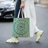 Shoppingväskor gröna och guld mandala mönster väska kvinnor duk axel tote hållbar buddha buddism blomma livsmedelsbutik shoppare