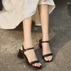 Groupe 2024 Sandales Chaussures d'été Femmes Simple Thin Belt Women's Fashion's Fashion Square Toe High Heels Ladies Elegant Robe 391