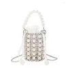Evening Bags Protable Simply Pearl Bucket Bag Niche Design Handbags For Women Fashion Travel Mobile Shoulder Crossbody Female
