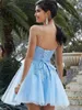 Party Dresses Sexy Sky Blue Tulle Short Homecoming Beaded Spaghetti Bead Vestidos De Graduation Cocktail Mini Formal Prom Gowns