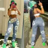 Streetwear Jeans Baggy Pants Women Fashion Aesthetic Flower Print High Waist With Pockets Female Denim Y2K Pants