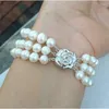 Link Bracelets 3row 7-8mm Nanhai White Pearl Bracelet 7.5-8 Inch