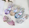 Sneakers 10 Colors Children Princess Sandals Kids Girls Wedding Shoes High Heels Dress Bowtie Gold Pink Blue Silver For 230814