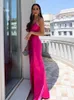 Casual Dresses Elegant Women Satin Slip Maxi Dress Bandage V-neck Side Split Sexy Lady Backless Night Beach Prom Gown Slim Female Robe