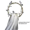 Bridal Veils Veil With Boho Flower Crown One Layer Cut Edge Tulle Petite Beads Decorated Loop Short For Girls Dropship