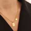 Hänge halsband checkerboard fyrkant stjärna halsband rostfritt stål för kvinnor popcorn kedja 18k guld färg mode smycken smycken