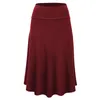 Faldas de moda femenina suelta color sólido sólido elástica cintura alta de ajuste delgada falda midi con bolsillos vintage plisado