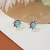 Stud -oorbellen natuursteen turquoise sieraden platte zonvorm 925 zilveren oorbel geschenken voor vrouwen