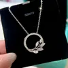 Luxury Pendant Necklace T Brand Designer Top Quality S925 Stelring Silver Round Ring Leaves With Crystal Graved Circle Charm Choker With Box Women smycken