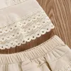 Conjuntos de roupas 0-4years criança bebê menina verão conjunto sem mangas rendas pacthwork sólido top shorts 2pcs outfit