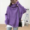 Women's Sweaters Blue Turtleneck Women 2023 Fashion Autumn Winter Long Sleeve Pullover Vintage Casual Loose Knitted Jumpers Q625