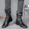 Botlar Erkekler Deri Yüksek Kaliteli Biker Siyah Punk Rock Ayakkabı S Uzun boyutlu 38 48 230814