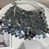 Юбки Absgd 2023 Spring Collection Sequins Sequins Metal Chain Taist Silver Silver Short Mini Юбка Женщины