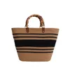 Commuter Bag New High Capacity Striped Tote Bag Spliced Bamboo Knot Handbag Fashion Cotton Thread Woven Bag