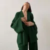 Женская женская женская сексуальная v-образный выпуск 2pcs пижамский костюм мягкий хлопок ночной ночной набор для сна с длинным рукавом женская одежда домашняя одежда пижамы с