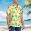 Camicie casual maschile esotiche flamingos rosa maschile hawaiano bottone corta abbottimo spiaggia floreale tropicale