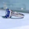 Küme Yüzük Mağazası Klasik 925 STERLING Gümüş Asscher Kesme 10 11mm Safir Taş Yüzüğü Kadınlar İçin Düğün Nişan Güzel Takı Hediyeleri