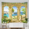 Tapestries retro blauw architecturaal tapijt hangende geometrisch patroon deur woonkamer woonkamer huisdecor tapijt r230812