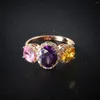Anneaux de mariage Rose Purple Jaune en trois couleurs Ring Zircon pour femmes Rose Gold Couleur Females Crystals Bijoux Chic Accessoires Cadeau