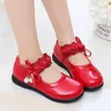 Sneakers Girls Leather Shoes for Children Wedding Dress Princess Dance Kids Summer Bowknot Black Student Sandals Korean Fashion 230814