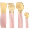 Dinnerware Sets 24Pcs Tableware 18/10 Stainless Steel Knife Fork Tea Spoon Black GoldFlatware Kitchen Silverware Dishwasher Safe