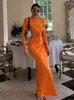 Casual Dresses Women Autumn Winter Solid Maxi Long Dress Elegant Fashion Office Lady Pullover Sleeve Bodycon Slim Split 2023