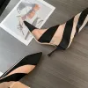 Mugler 100 mm tweekleurige jersey mesh sok dij laarzen trekken aan elastische punt-slagen stiletto hakken gebreide over-knie-high laars dames luxe designer schoenen fabrieksschoenen schoeisel schoenen