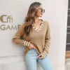 Frauenpullover 2023 Herbst und Winter European American Fashion Lose Striped Revers Pullover Langarmed gestrickter Pullover Trend