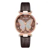 Wristwatches Fashion Women Quartz Watches Butterfly Dial Design Casual Female Woman Leather Clock Montre Femme Gift