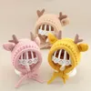 Berets Elch Antlers Baby Hut Winter warm gestrickte Jungen Girl Cap Ohrschutz Hüte Feste Farbe Kinder Kinder süße Mützen Motorhaube