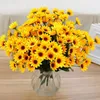 Decorative Flowers 1 Bouquet 15 Heads 7 Branches Summer Artificial Faux Silk Sunflower Home Party Decor DIY Small Craft Fake Flower Wedding